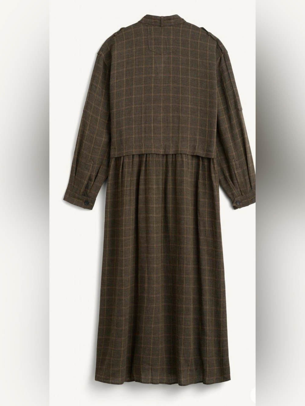 Zara SRPLS Wool Blend Plaid Midi Dress Brown Utility Military Size S - Picture 5 of 11